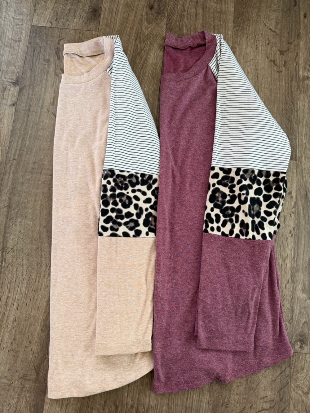 Striped Sleeve Leopard Accent Tunic - Blush & Mauve